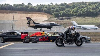 مسابقه چندگانه با خودروهای پیشتاز موتورسیکلت هواپیما جت F-16