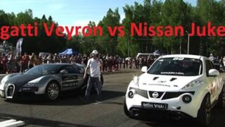 مسابقه تک کورس خودرو بوگاتی ویرون و نیسان Juke-R