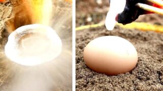 واکنش انفجاری تخم مرغ و گدازه 1000 درجه داغ