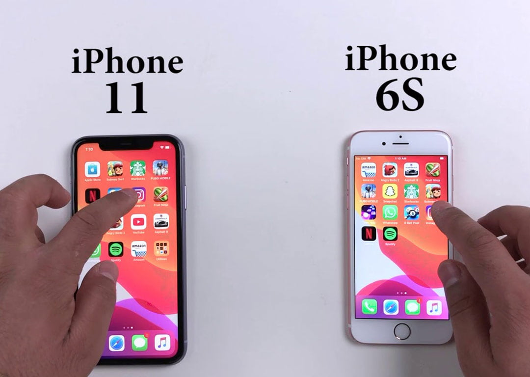 مقایسه تست سرعت گوشی آیفون 11 و آیفون 6S اپل