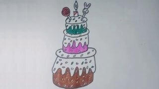 نقاشی کیک تولد با مداد رنگی