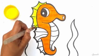 نقاشی اسب دریایی با ماژیک