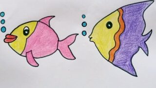 نقاشی ماهی های بامزه با مداد رنگی